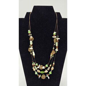 Coldwater Creek Multilayer Glass Beaded Necklace Abalone & Gold Tone Accents